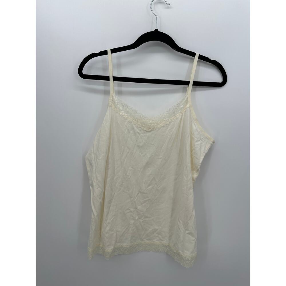 Christopher & Banks Womens Cream Lace Trim Cami Tank Top XL Stretch Preppy Y2K